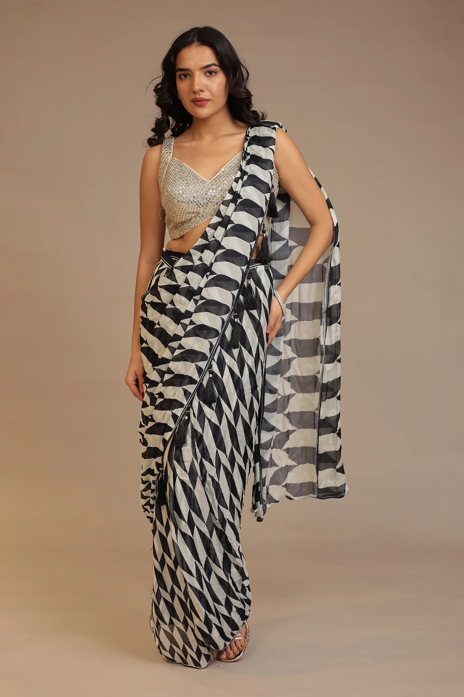 Printed Georgette Saree with Aari, Sequins work